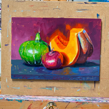 Pumpkin and onion - Original Oil Painting