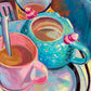 Kitchen sink VIII - Pink and Teal - Original Oil Painting