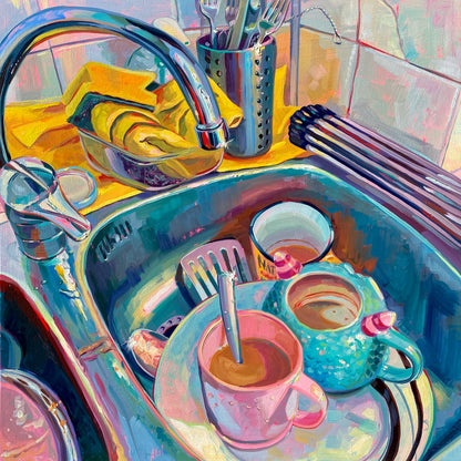 Kitchen Sink VIII - Pink and Teal - Pintura Original al Óleo