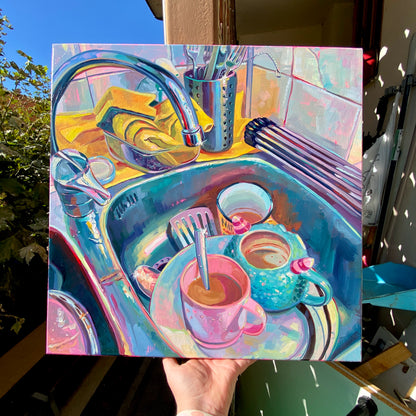 Kitchen Sink VIII - Pink and Teal - Pintura Original al Óleo