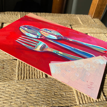 Pintura al óleo de cubiertos