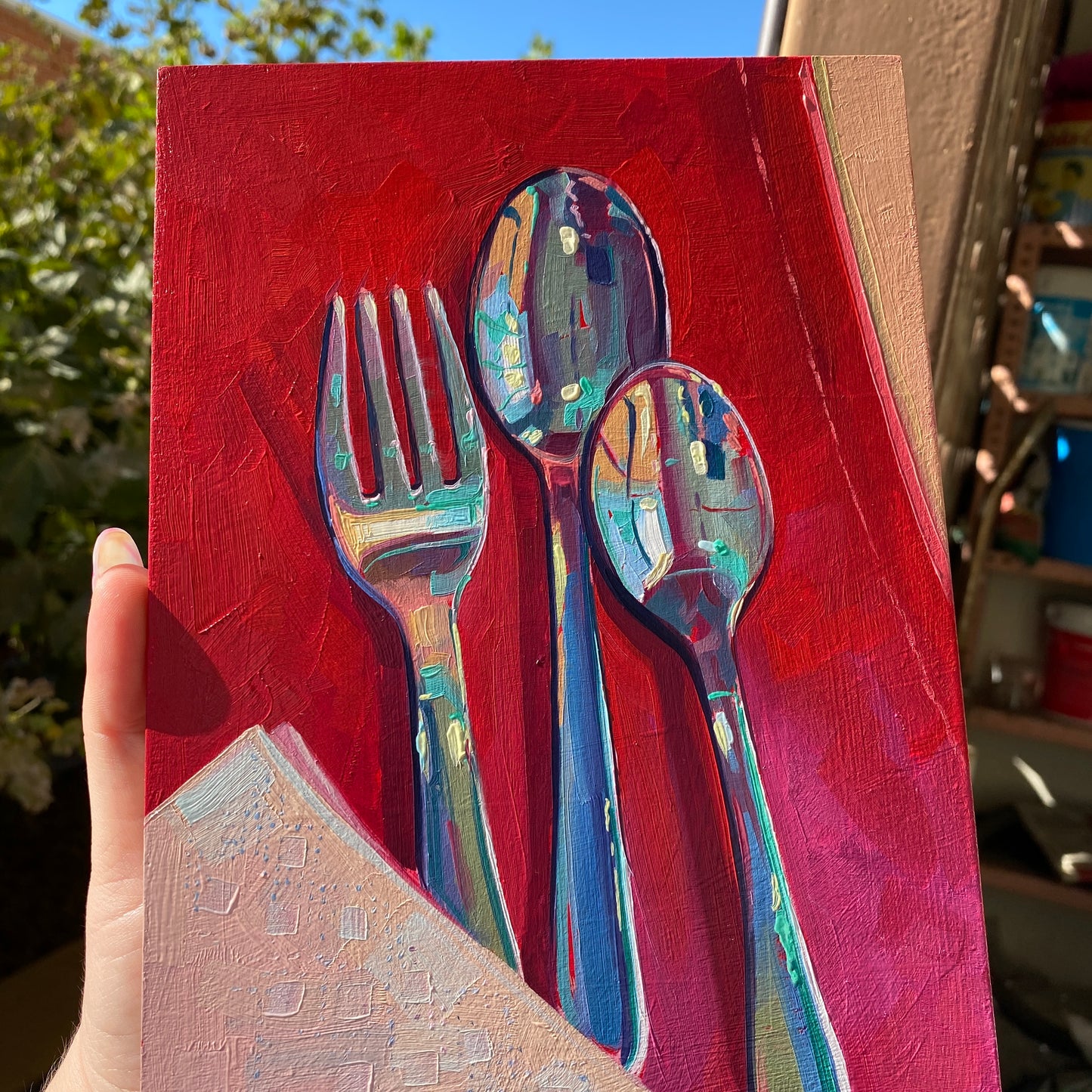 Pintura al óleo de cubiertos