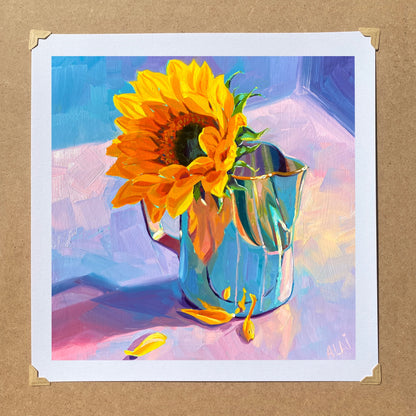 Sunflower in a jar - Oil painting Print