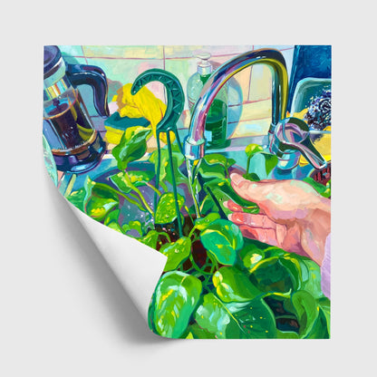 Watering plants - Oil painting Print