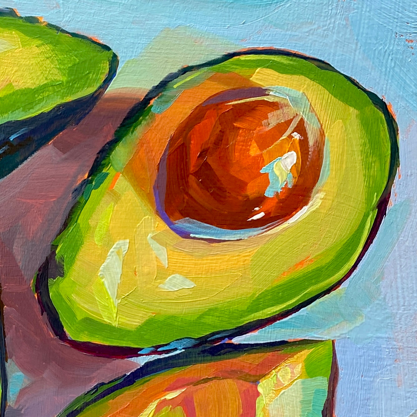 Aguacate y medio - Pintura al óleo original - 8x8 pulgadas