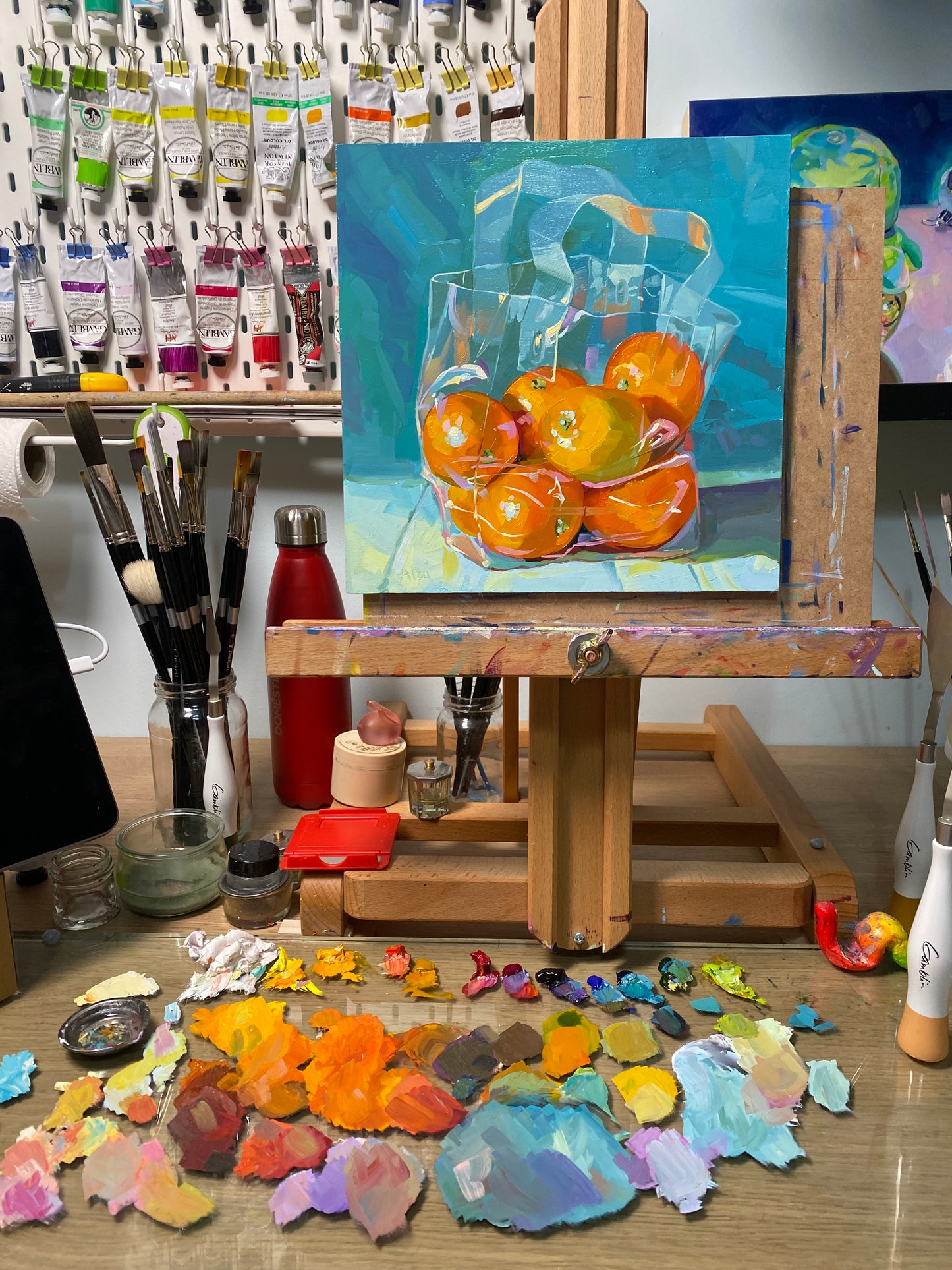 Oranges in a Bag - Original Oil Painting - Citrus Fruit Art - 10 inches