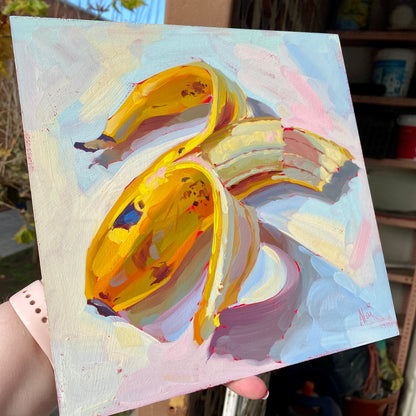 Banana - Original Oil Painting - Pop Art Fruit Peel - 9 inches