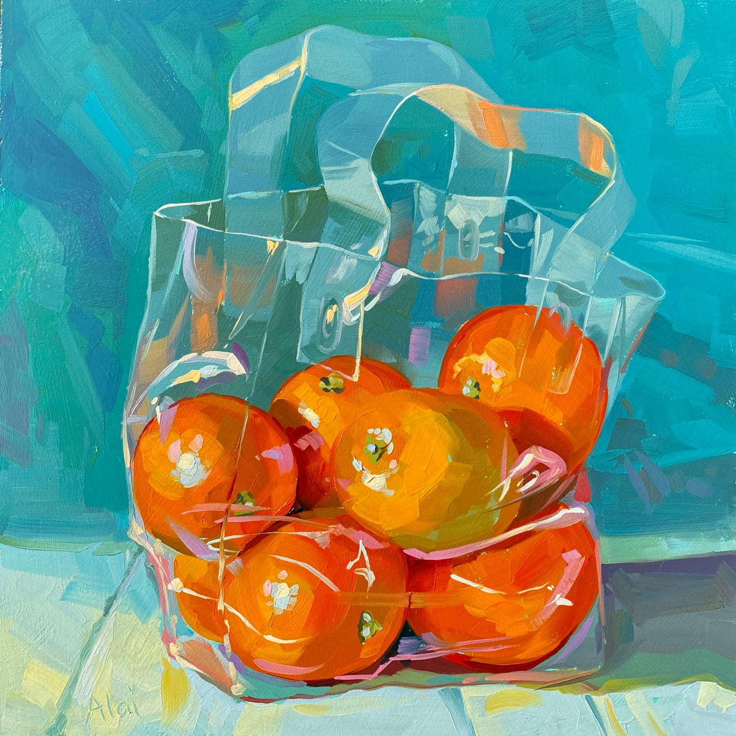 Oranges in a Bag - Original Oil Painting - Citrus Fruit Art - 10 inches