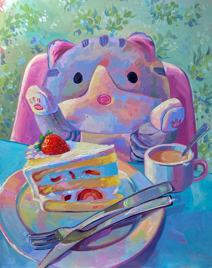 Kitty peluche teniendo una fiesta de té Pintura al óleo