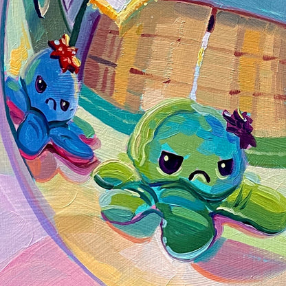 Cuadro al Óleo Bola de Navidad y familia gruñona