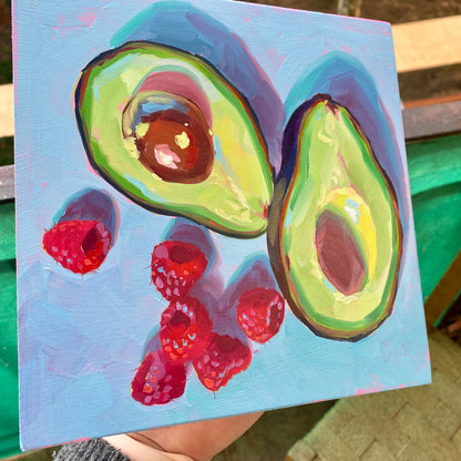 Cuadro al Óleo Aguacates y Frambuesas