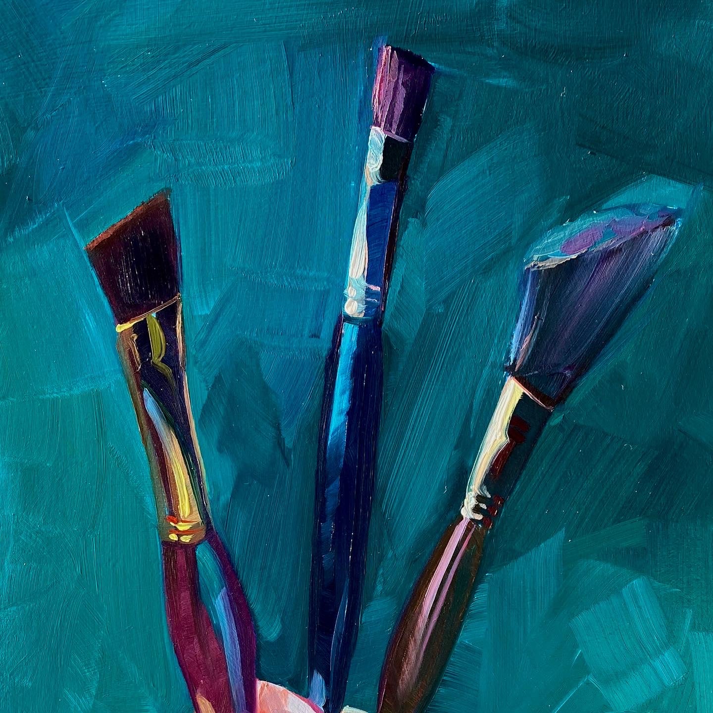Hand with Brushes - Original Oil Painting - 8x10.6 inches