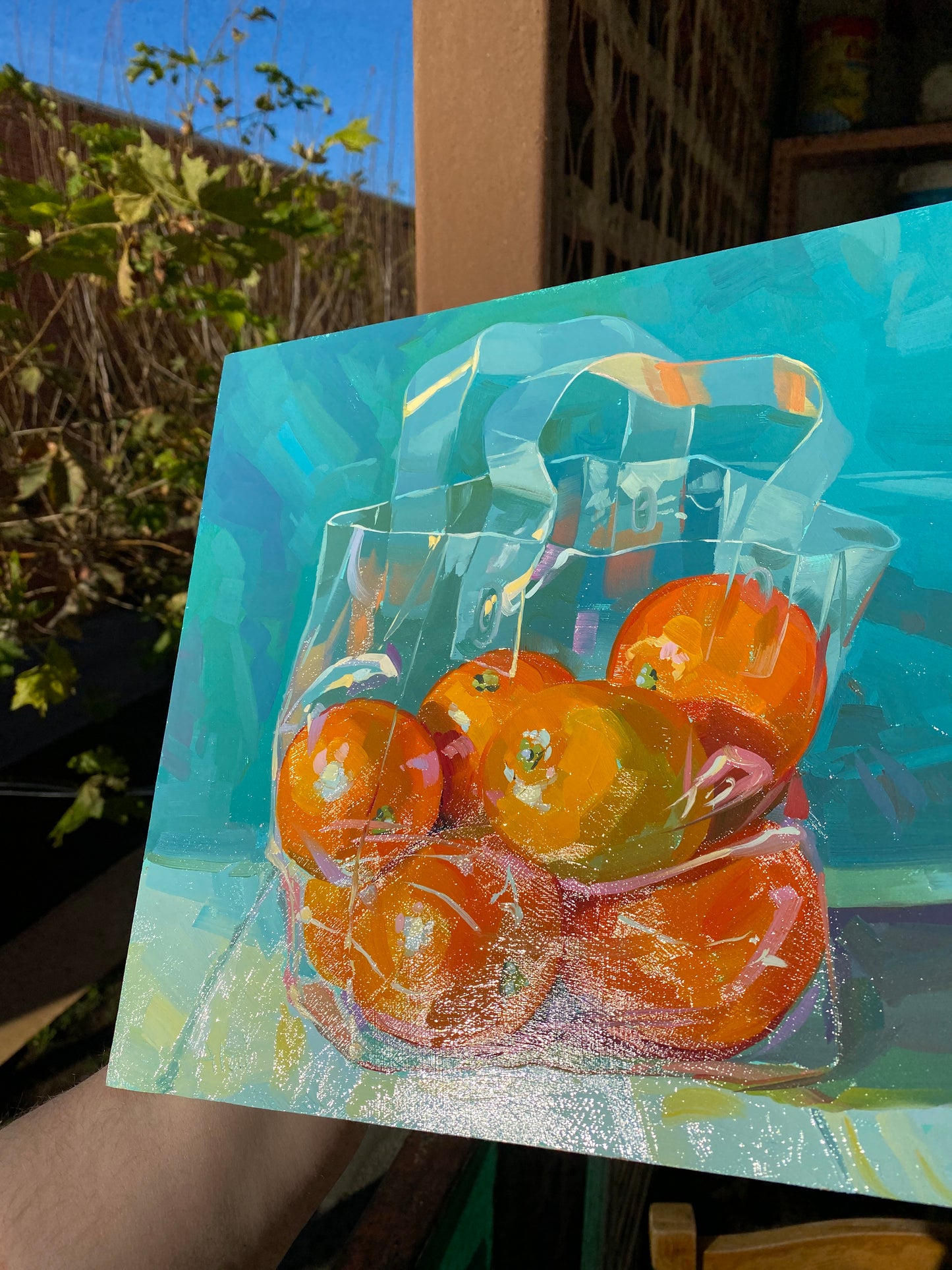Oranges in a Bag - Original Oil Painting - Citrus Fruit Art - 10 inches