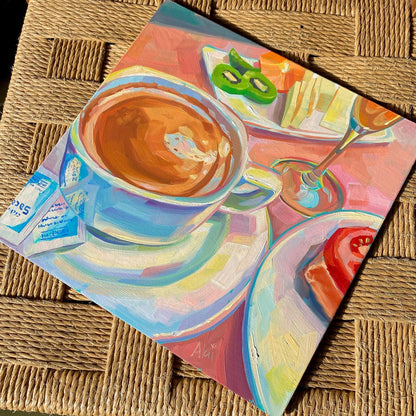 Coffee Breakfast - Original Oil Painting - Morning Still Life Art - 10x10 inches