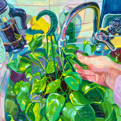 Watering plants - Oil painting Print