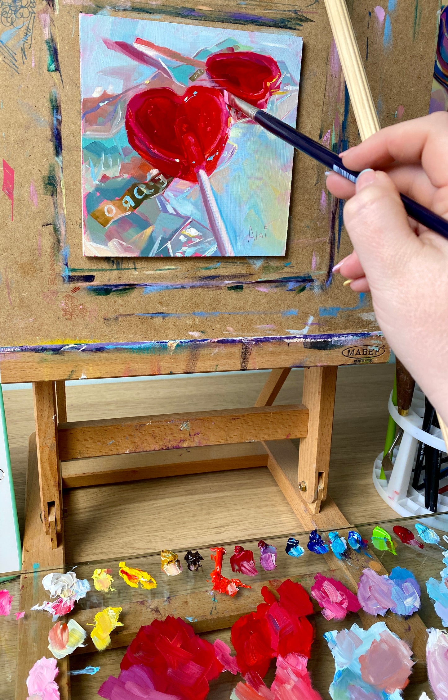 Pintura al óleo de paletas de corazón