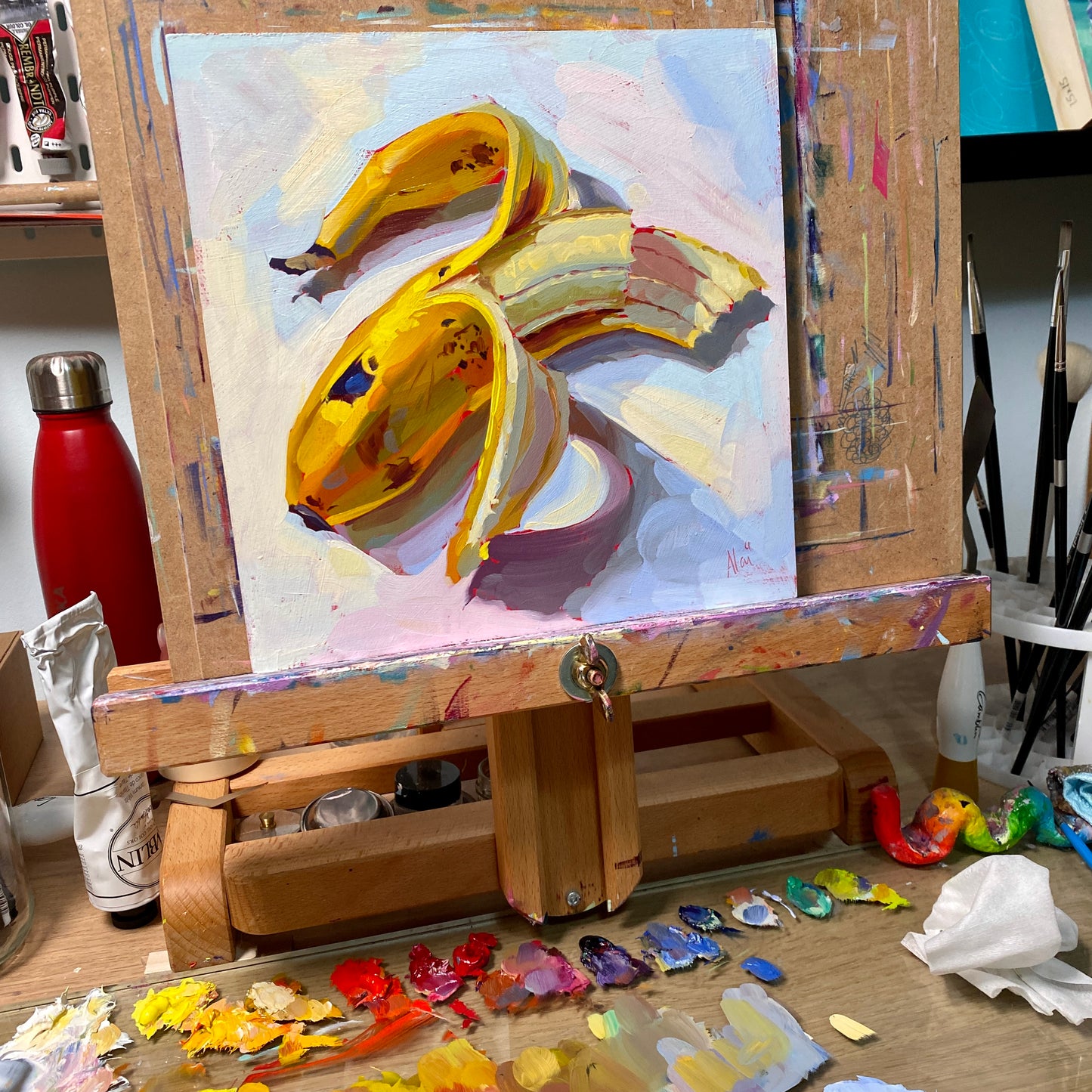 Banana - Original Oil Painting - Pop Art Fruit Peel - 9 inches