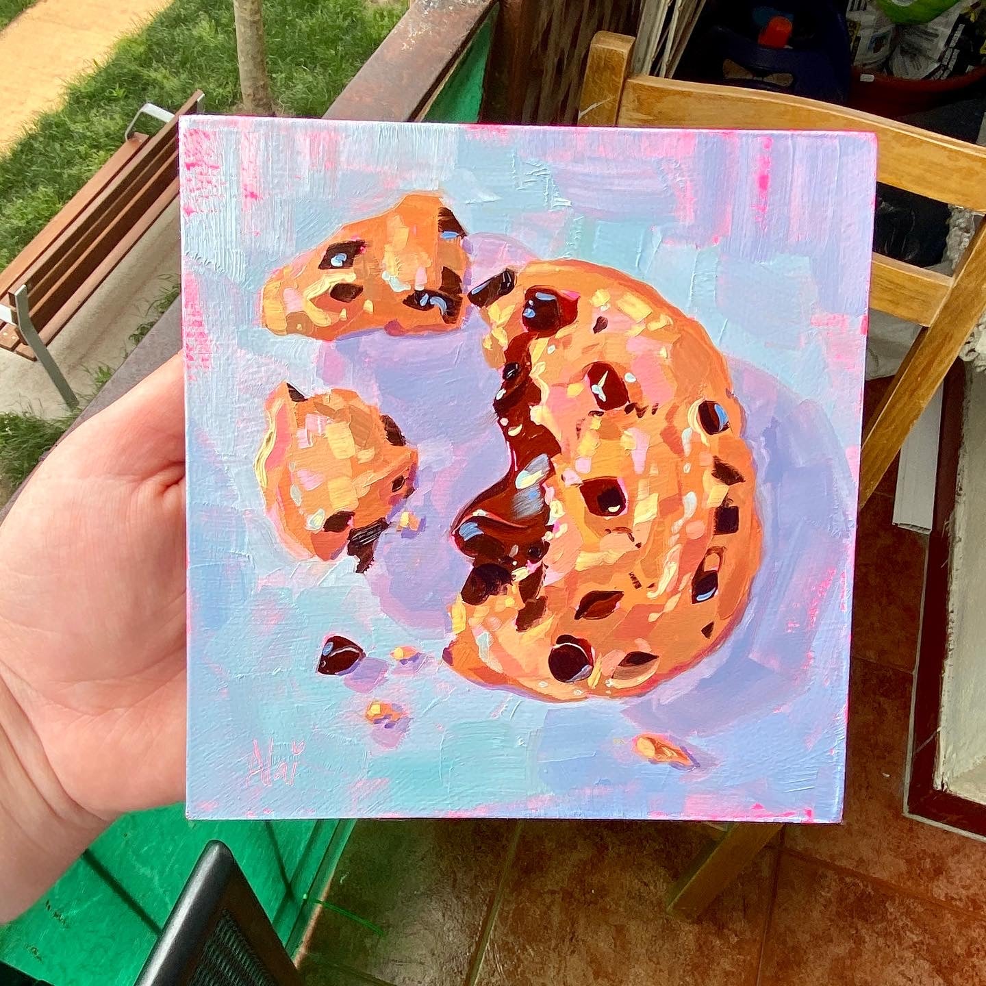 Cookie - Original Oil Painting - Dessert Art - 6x6 inches