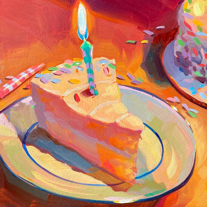 ¡Pastel de cumpleaños! - Pintura al óleo original - 20x20 cm