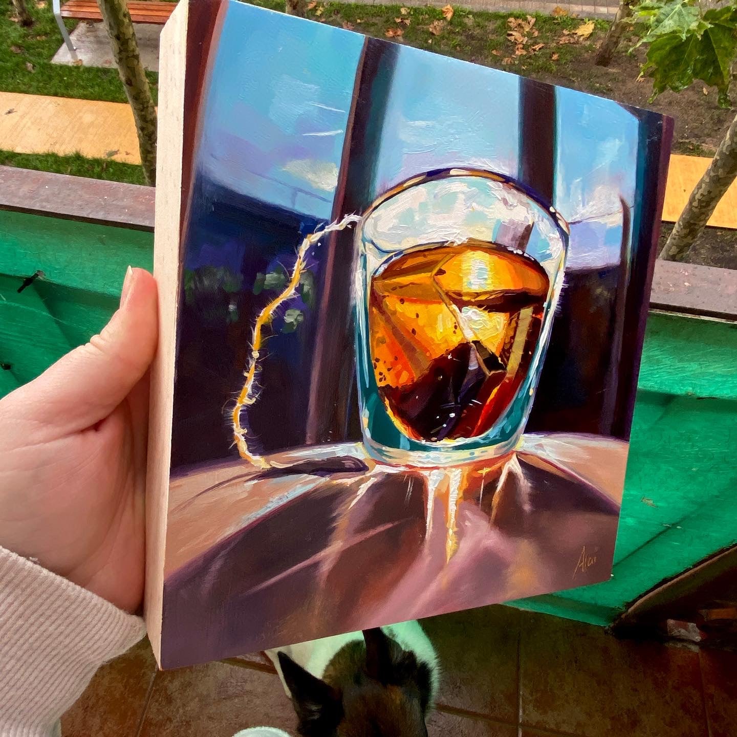 Pintura al óleo de vaso de té