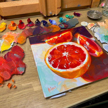 Glowing Grapefruits - Original Oil Painting - Citrus Fruit Art - 6 inches