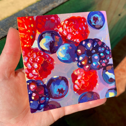 Berry Box I - Original Oil Painting - Gold Primed Fruit Art - 4 inches