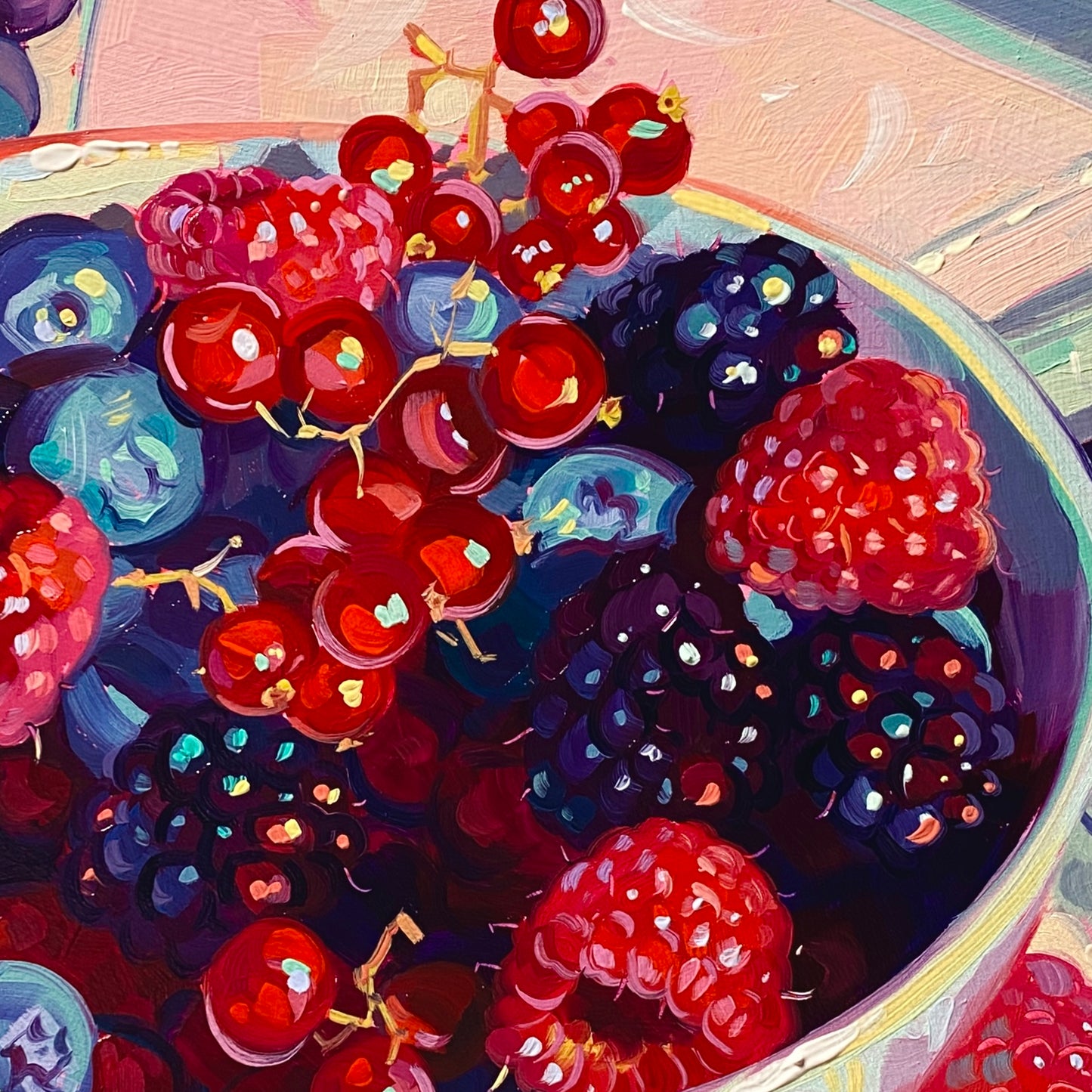 Berry Bowl II - Original Oil Painting - Mixed Fruit Art - 9 inches