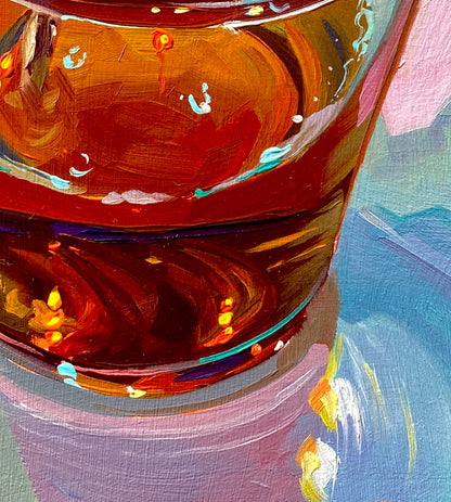 Cold Tea Glass - Original Oil Painting - Drink Art - 7x8 inches