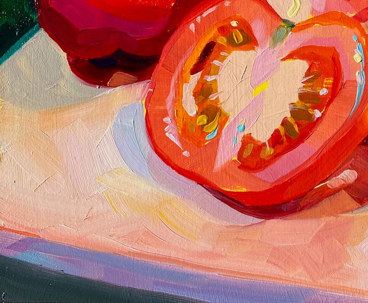 Tomatoes on Green - Original Oil Painting - 8x6.7 inches
