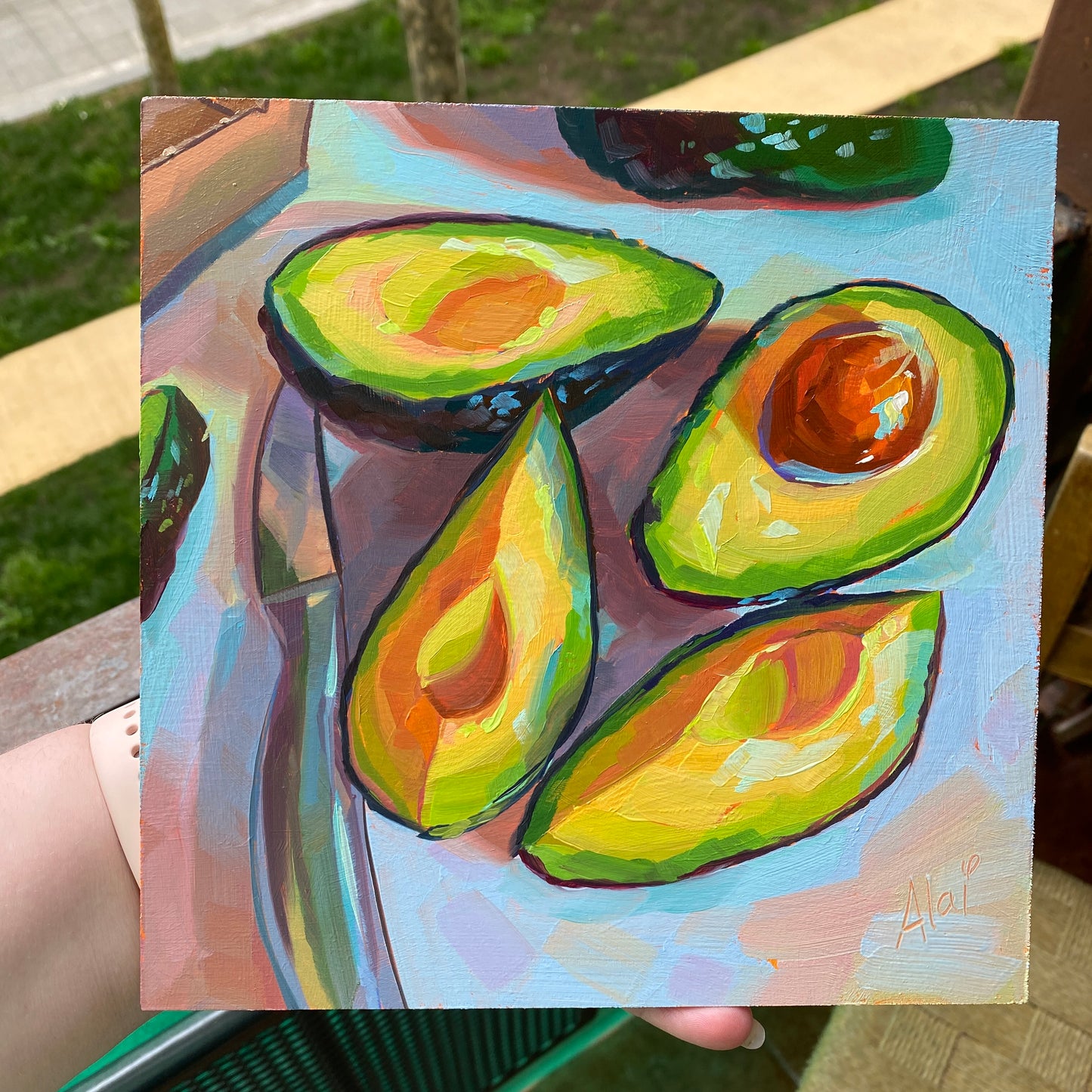 Aguacate y medio - Pintura al óleo original - 8x8 pulgadas