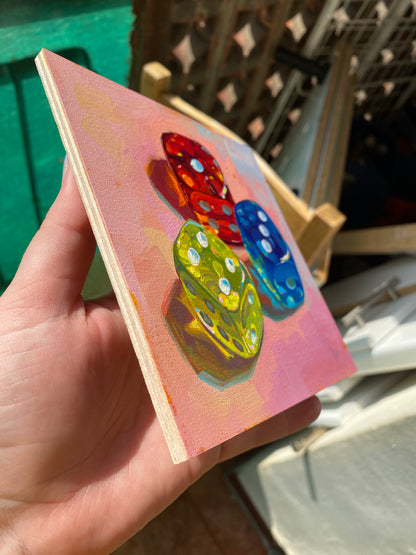Dice III - Original Oil Painting - Colorful Game Art - 6 inches