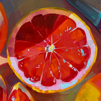 Grapefruits in the Evening - Original Oil Painting - Citrus Wall Art - 9 inches