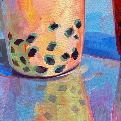 Two Boba Tea Cups - Original Oil Painting - Bubble Tea Art - 9 inches