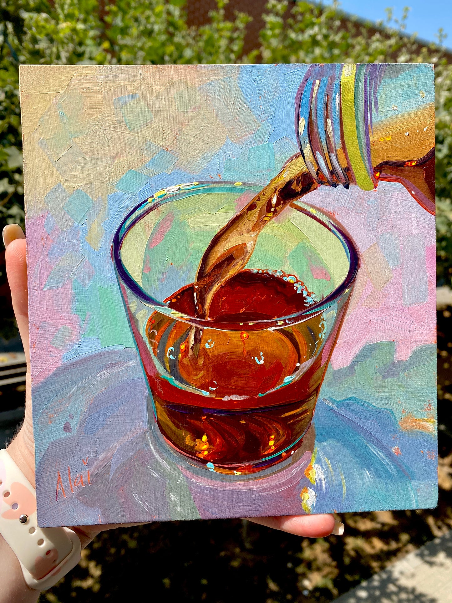 Cold Tea Glass - Original Oil Painting - Drink Art - 7x8 inches