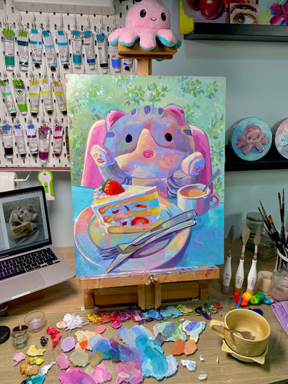 Kitty peluche teniendo una fiesta de té Pintura al óleo