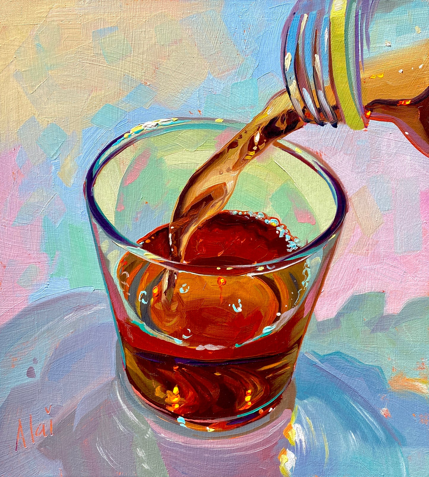 Cold Tea Glass - Original Oil Painting - Drink Art - 7x8 inches