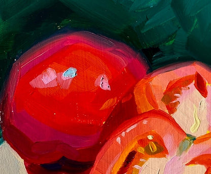 Tomatoes on Green - Original Oil Painting - 8x6.7 inches