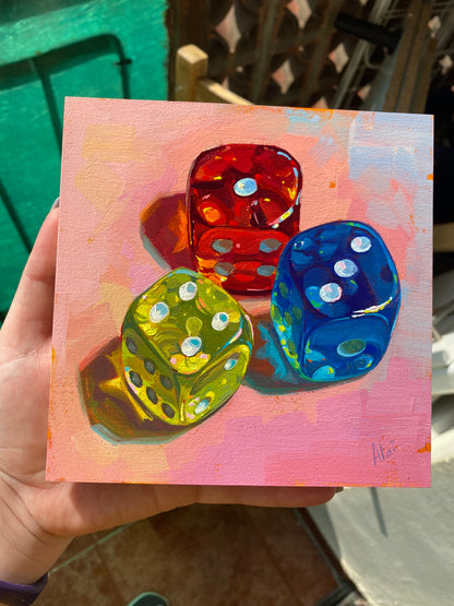 Dice III - Original Oil Painting - Colorful Game Art - 6 inches