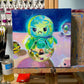 Grumpy octopus on a shiny ball - Original Oil Painting