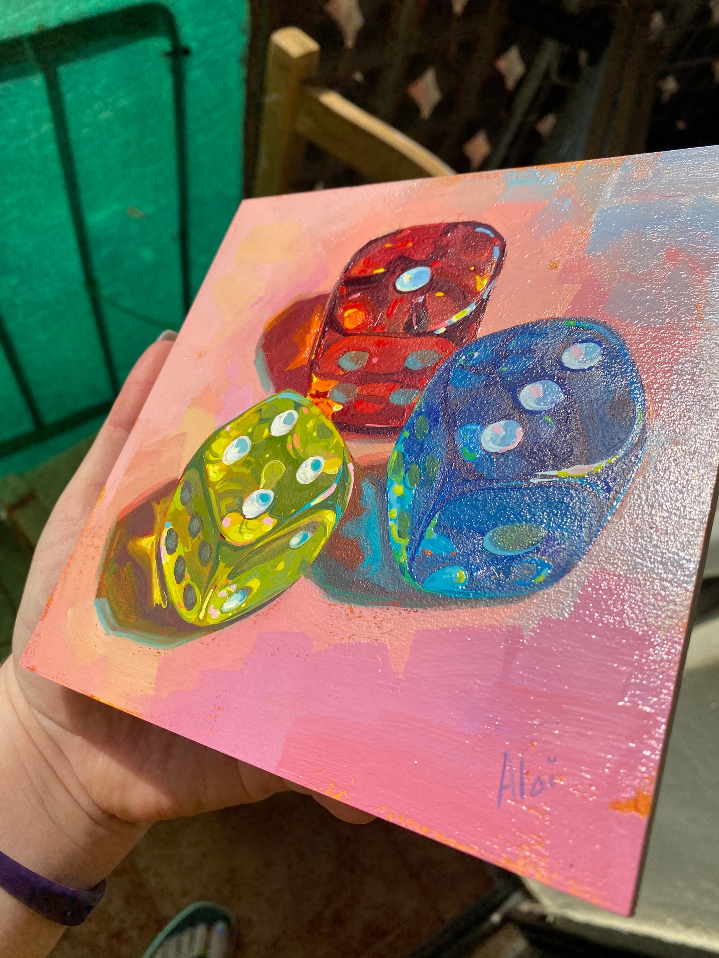 Dice III - Original Oil Painting - Colorful Game Art - 6 inches