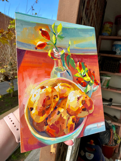 Bollos de chocolate - Pintura al óleo original