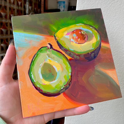 Glowing Avocados - Original Oil Painting - Kitchen Wall Art - 6 inches