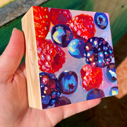 Berry Box I - Original Oil Painting - Gold Primed Fruit Art - 4 inches