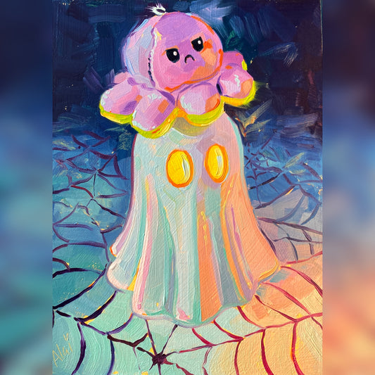 Octoplushie and ghost - Original Oil Painting